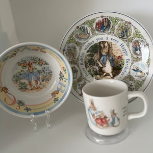 Peter Rabbit set by Beatrix Potter ,Wedgwood Plate , bowl , cup , Great vintage gift for childs birthday, grand millennial