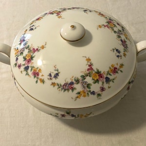 Bol à légumes couvert de fleurs printanières Minton vintage : porcelaine fine