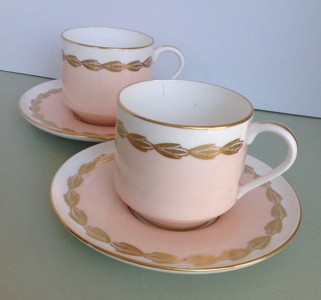 Aynsley Blush Gold Tea Cup and Saucer Set Fine Bone China
