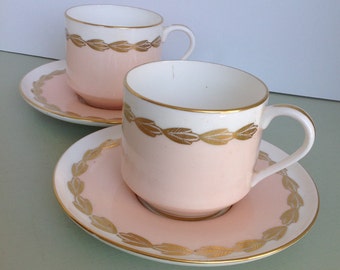 Aynsley, Tea Cup and Saucer, Blush and Gold, Fine Bone China, Fine China set of two, Tea Lovers Gift,Mid century modern, christmas gift