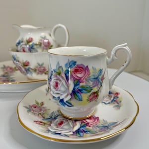 Royal Albert Roses Tea Set For One: Vintage Fine Bone China