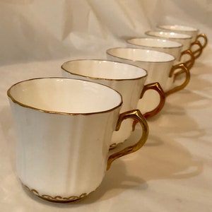 Teacup and Saucers , Demi tasse / Espresso / Coffee cups , Vintage , White and Gold,fine bone china, Six cups and Five saucers, reusable image 1