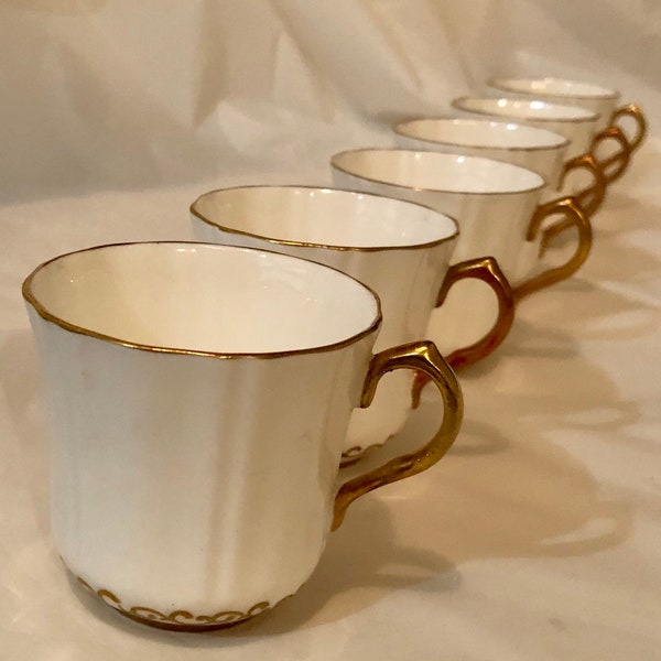 Teacup and  Saucers , Demi tasse / Espresso / Coffee cups , Vintage  , White and Gold,fine bone china, Six cups and Five saucers, reusable