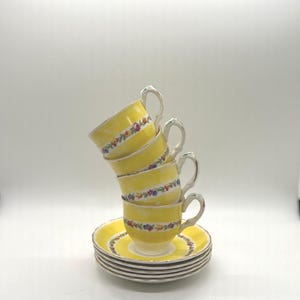Vintage Grindley Demi Tasse Set: Sunshine Yellow Floral Espresso Cups