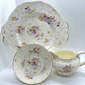 Vintage Paragon Tea Set: 1930s Hand-Painted Bone China, Crocus Design