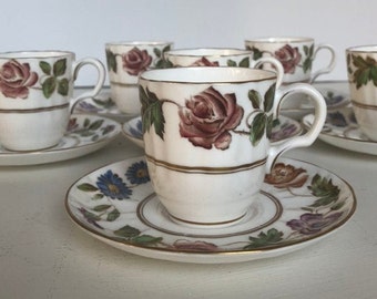 Vintage  Tea Cups and saucers,  Royal Worcester , Espresso/demi tasse size Fine Bone China, Made in England,replacement dinnerware, Holiday