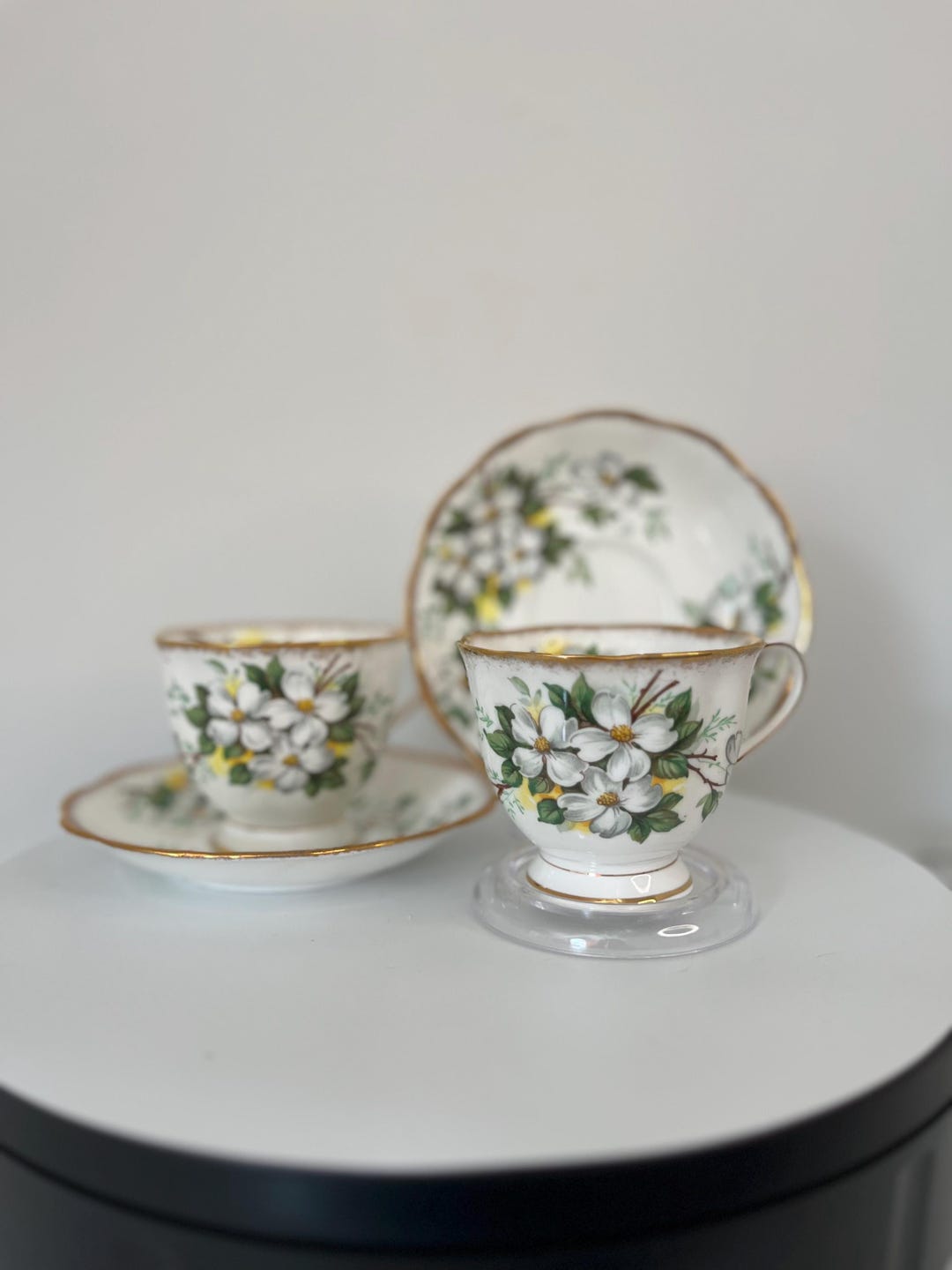 Royal Albert White Dogwood Teacup Set: Vintage Fine China, Made in