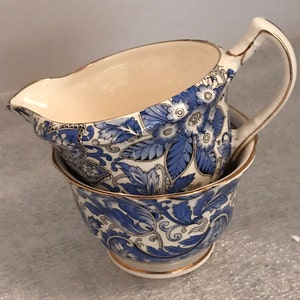 Blue and White Chintz  creamer and Sugar set by Foley ,James Kent of England