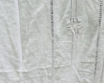 Weiße Leinen Tischdecke Vintage Karos