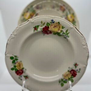 Vintage Floral Bowl and Plate Set: British Shabby Chic Dessert Dishes