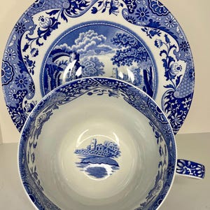 Vintage Spode Blue Italian Jumbo Teacup and Saucer - Made in England
