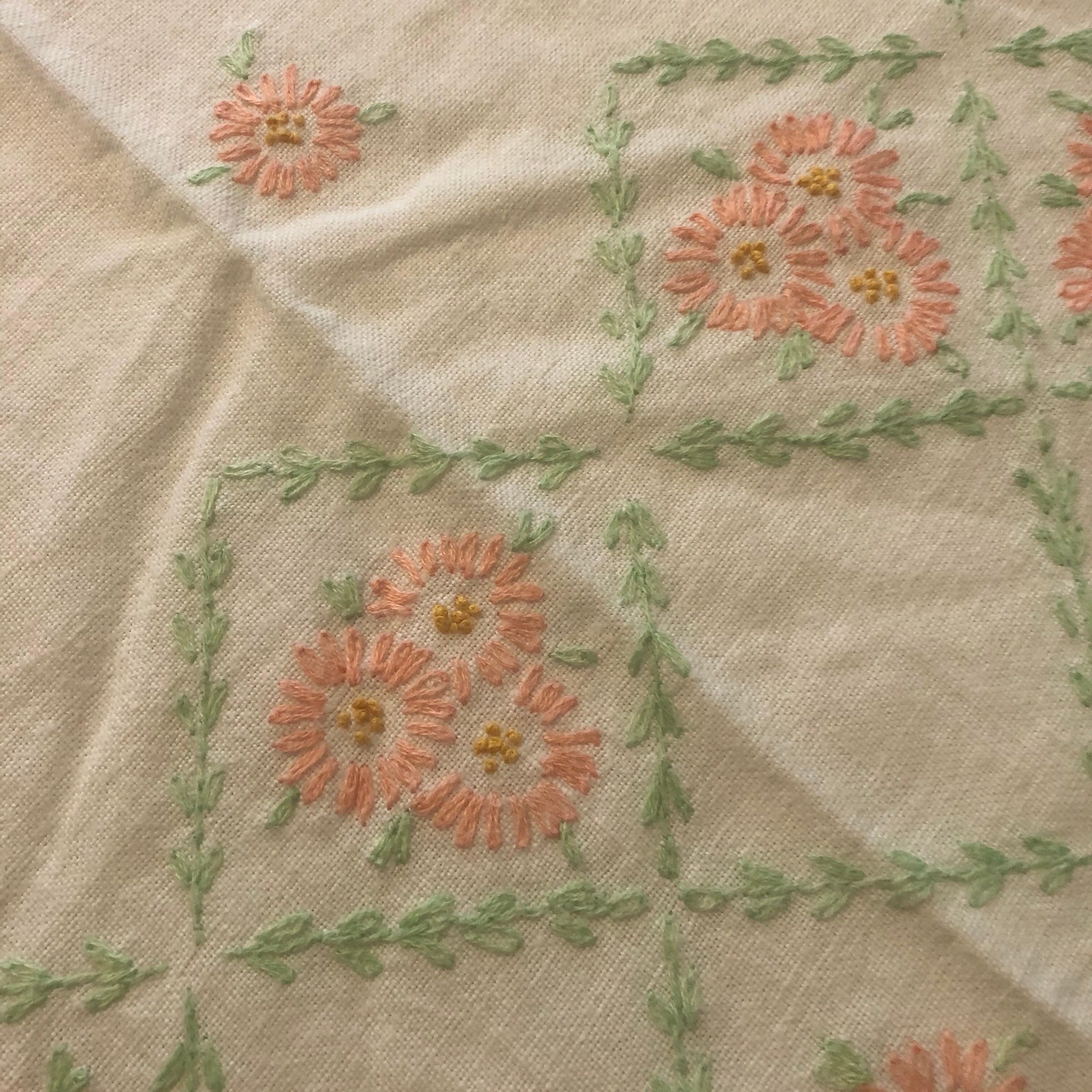 Vintage Hand Embroidered TableclothPeach and Green with beige | Etsy
