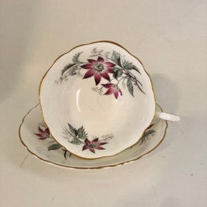 Teacup and Saucer,Vintage, Mid century modern, Pink florals , Fine Bone China,Made in England, Tea Lovers gift, fancy grandma ,