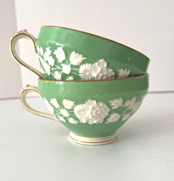 Vintage George Jones Green Teacups Rhapsody Pattern 1920s