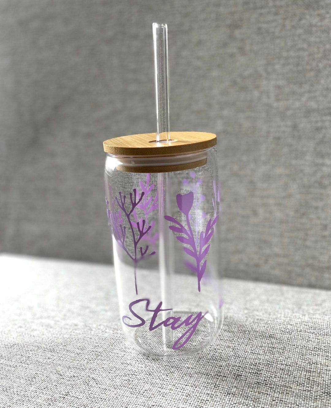 Glass Cup With Bamboo Lid and Glass Straw - Etsy
