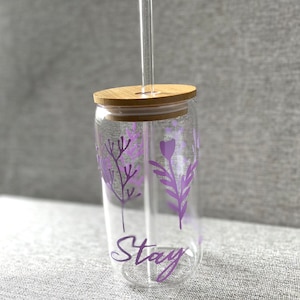 Glass Cup with Bamboo lid and glass straw