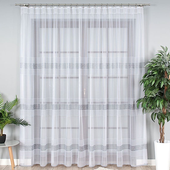 Net Curtain With Strips Pattern Made to Measure Sheers Voile