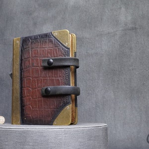 Grimoire à 2 sangles, cuir cartable ancien, N-4425