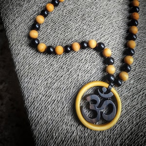 Mala aum rosary necklace Om ebony wood sandalwood Ziricote boxwood
