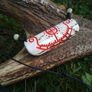Pendant necklace amulet horn deer petroglyph ship solar cross solar disk paganism engraving viking northern pagan runes