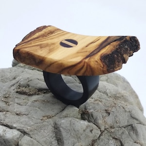 Contemporary corian olive wood ring natural woman