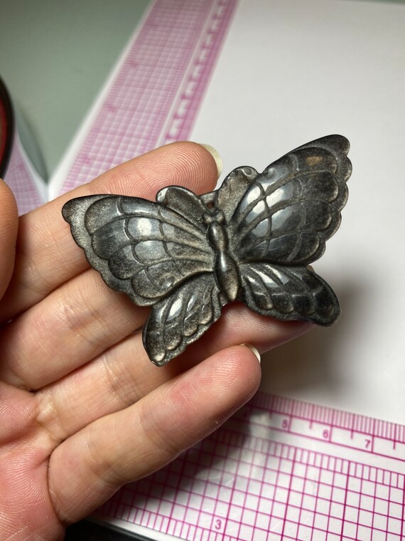 Perforated Silver Obsidian Butterfly for Pendant. Butterfly Etsy