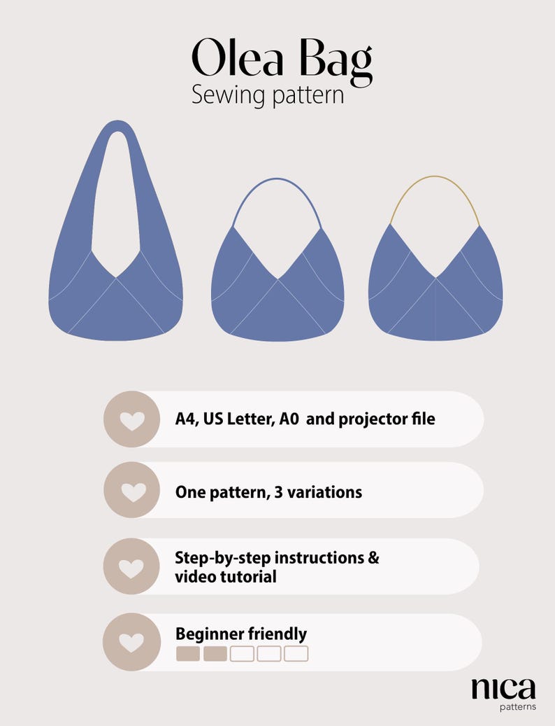PDF Sewing Pattern - Olea Bag | Shoulder Bag in 2 Variations | Beginner ...