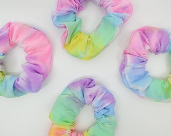 90s Baby Cotton Tie Dye Scrunchies / Bright Pastel 90s Throwback Scrunchies / Retro Scrunchies / 90s Baby Pastel Rainbow Hair Tie Accessory
