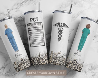 PCT Tumbler Personalized - Patient Care Tech Tumbler - PCT Gifts - Patient Care Technician Cup - 20oz Skinny Tumbler With Straw & Lid