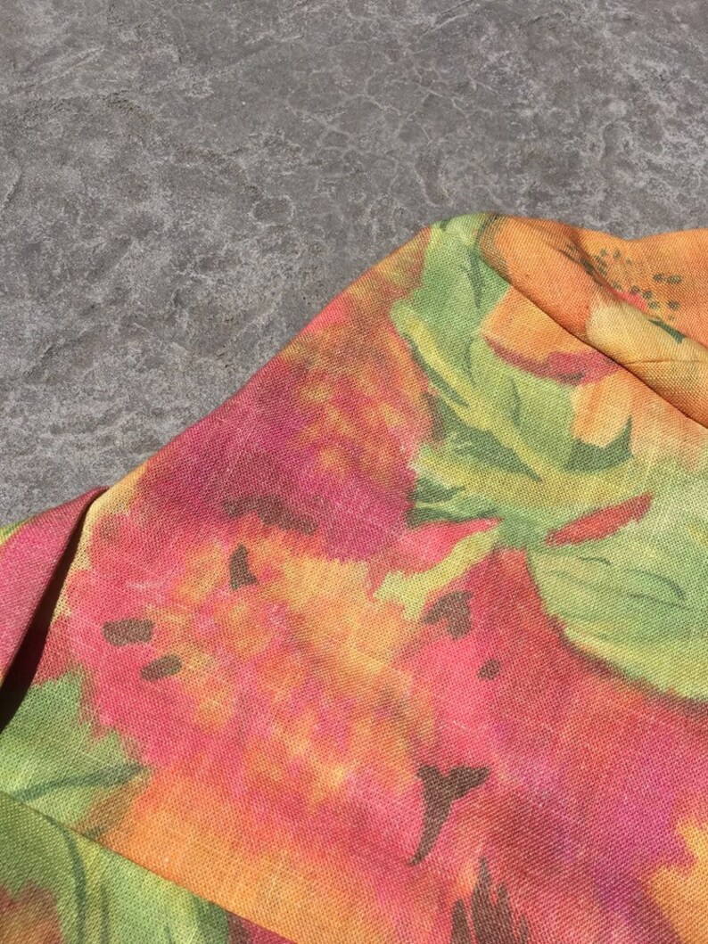 1990/'s VINTAGE Bettina Spitz designer blazer pastel pink tangerine lime green floral print tailored linen jacket pockets small medium S M 38