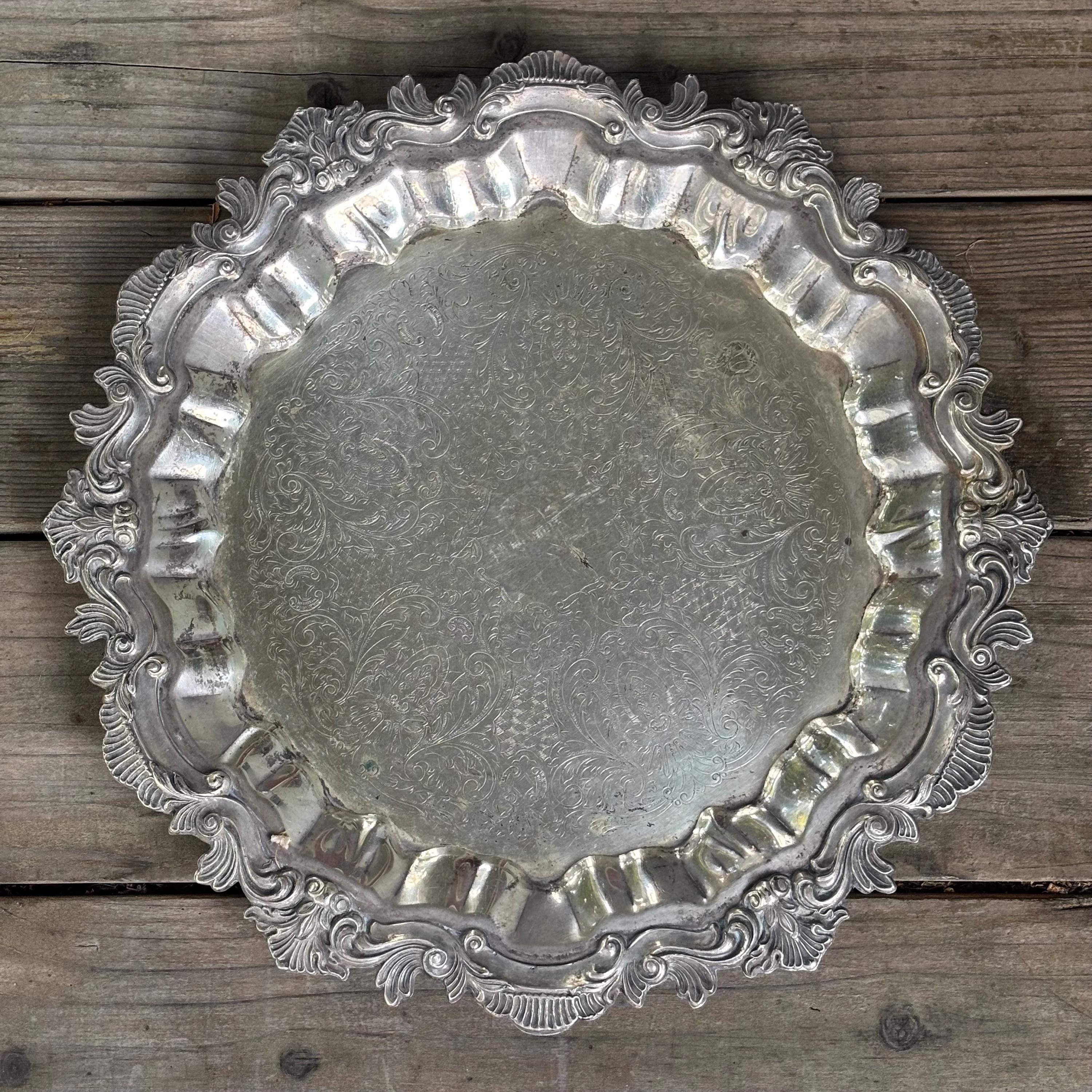 VINTAGE B Rogers Silver Co 2135 Silver on Copper Footed Tray