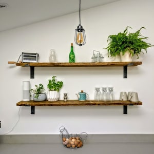 Rustic Shelf Handmade from Solid Reclaimed Wood 22cm Deep, 3.5cm Thick with brackets | Scaffold Board Wall Shelves (30cm - 140cm) [QD]