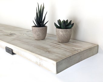 Rustic Wooden Shelves With Brackets | Handmade From Reclaimed Scaffold Boards 22cm Deep, 3.5cm Thick | Oil & Chalk Paint (30cm - 240cm) [QD]