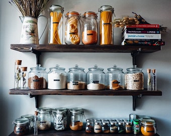 Rustic shelf handmade from reclaimed scaffold board with brackets | 22cm deep & 3.5cm thick | Kitchen Shelves | Bookshelves [QD]