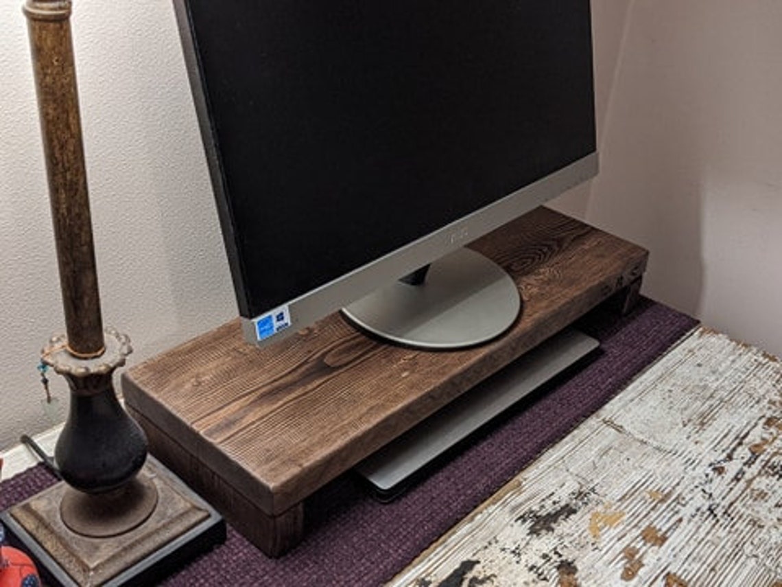 DEEP Wooden Monitor Stand Handmade Using Reclaimed Wood Etsy
