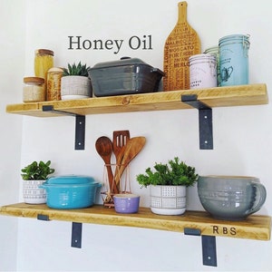 Rustic Shelf Handmade from Solid Reclaimed Wood 22cm Deep, 3.5cm Thick with brackets Scaffold Board Wall Shelves 30cm 140cm QD image 5