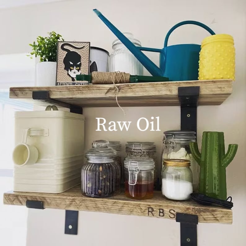 Rustic Shelf Handmade from Solid Reclaimed Wood 22cm Deep, 3.5cm Thick with brackets Scaffold Board Wall Shelves 30cm 140cm QD image 3