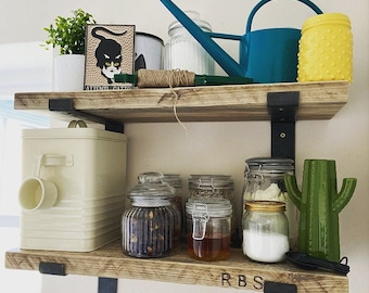 Rustic shelf handmade from solid wood | 22cm deep & 3.5cm thick | Kitchen Shelves [QD]