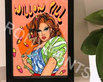 Willow Pill glossy wall art print / high quality poster / A3 A4 size / Ru Paul’s drag race / colourful cute