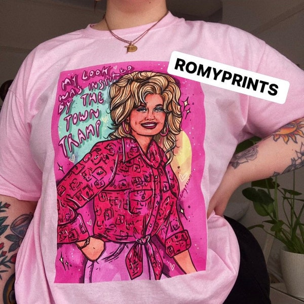 Dolly Parton / Town clochard citation dessin original t-shirt doux rose pastel / Taille Plus / s m l xl xxl / UK 6 - 22 / indie grunge e girl