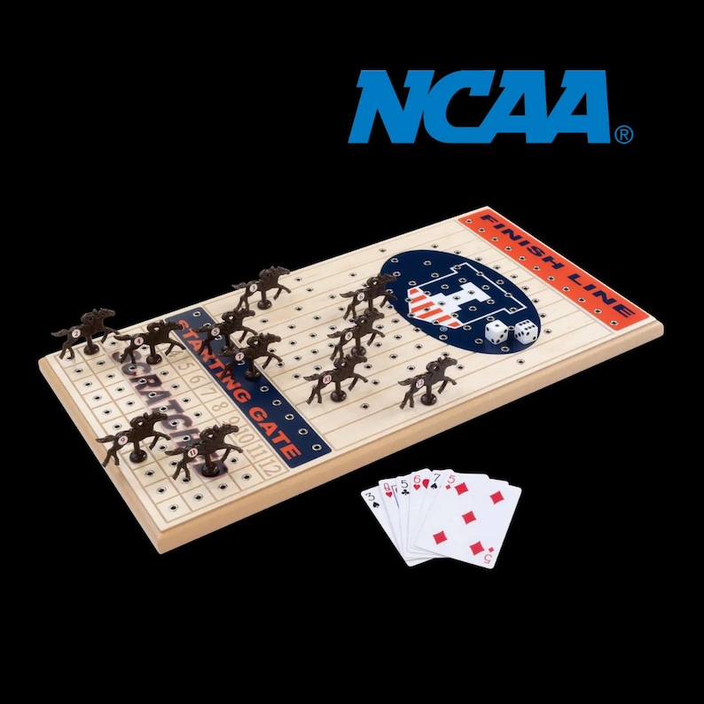 University of Illinois Fighting Illini Horseracing Game in Maple, Handcrafted Wooden College Sports Party Game