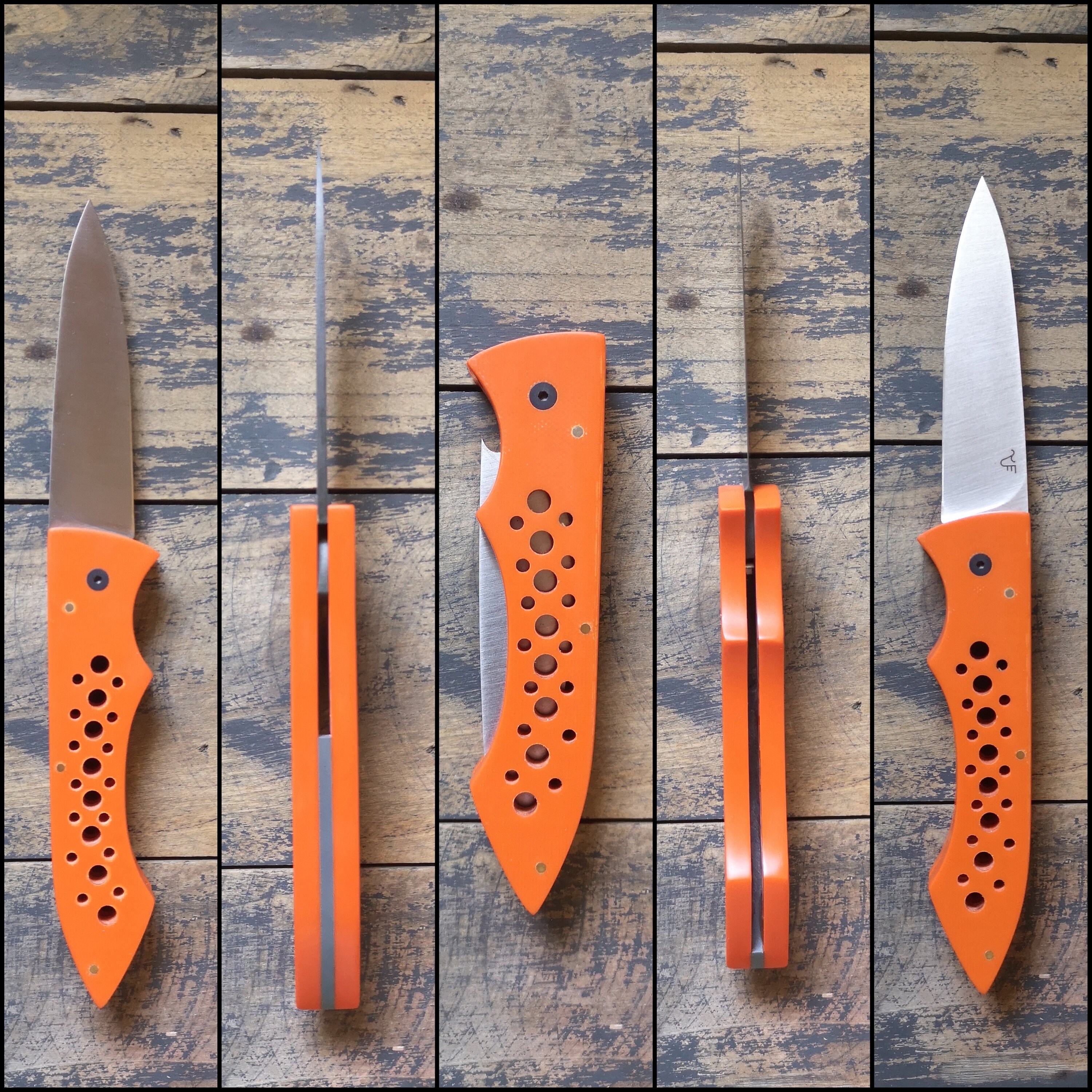 Phénix Pilote Orange, Couteau Pliant de Poche Artisanal, Manche en G10 Orange, Artisanal 100% França