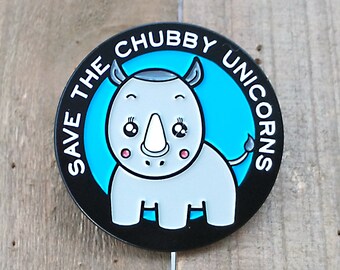 Kawaii Enamel pin | Save the Chubby Unicorns Lapel Pin | Funny Rhino Hat Pin | Cute enamel pins | Kawaii Lapel Pins | Rhino Hat Pins