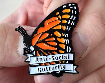 Introvert Enamel Pin - Anti-Social Butterfly Pin - socially awkward lapel pin - hat pin - enamel pins - lapel pins - funny pin