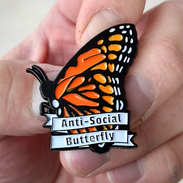 Introvert Enamel Pin - Anti-Social Butterfly Pin - socially awkward lapel pin - hat pin - enamel pins - lapel pins - funny pin