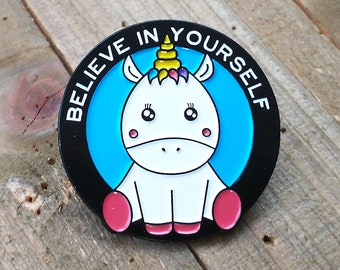 Enamel Pin | Kawaii Unicorn Believe in Yourself Lapel Pin |  Funny Hat Pin | Enamel Pins | Cute Lapel Pins