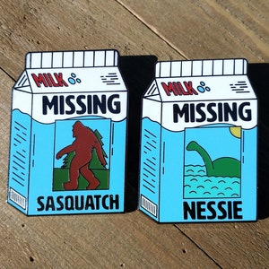 Cryptid Enamel Pin Set | Sasquatch pin | Nessie Lapel Pin | Missing Milk Carton Cryptid Pins | Funny hat pins