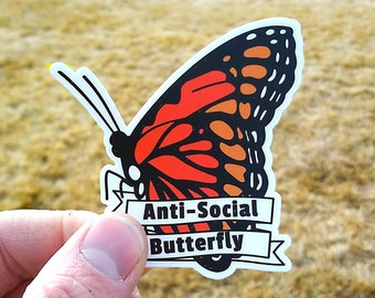 Introvert Vinyl Sticker | Antisocial Butterfly Sticker | Sticker for Laptop | Waterproof Sticker | Tumbler sticker | introvert Decal