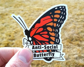Introvert Vinyl Sticker | Antisocial Butterfly Sticker | Sticker for Laptop | Waterproof Sticker | Tumbler sticker | introvert Decal