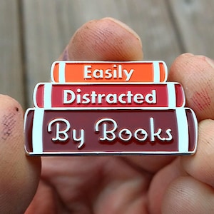 book Pin - book enamel pin - Easily Distracted By Books lapel pin - hat pin - enamel pins - book pins - lapel pins - gifts for readers
